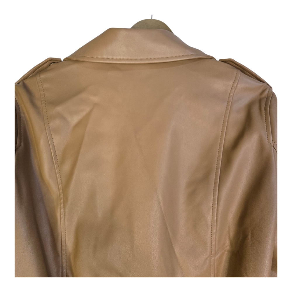 DKNY Women's Size Large Tan Faux Leather Moto Jacket, Belted With Zipper Details - Picture 5 of 11